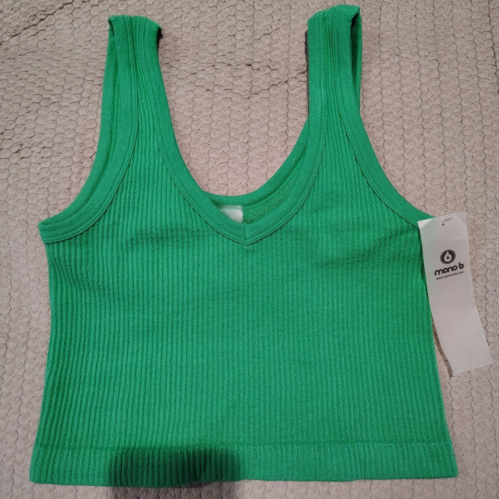 Mono B Vibrant Green Ribbed Tank Top